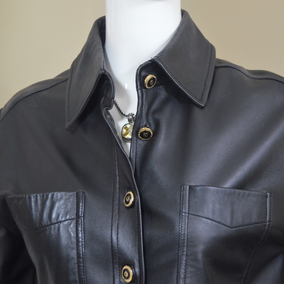 St. John Black Leather Button-Up Jacket – Size M (New Without Tags) - Picture 9 of 15